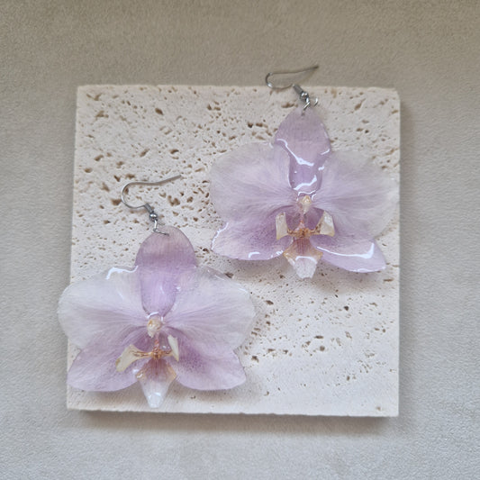 cercei handmade orhidee otel argintiu