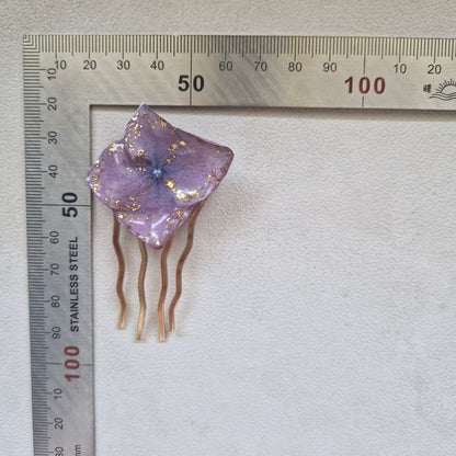 acccesoriu par hortensie mov foita aurie handmade